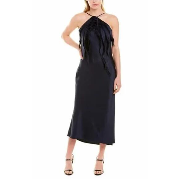 NWT $2,795 Jason Wu Collection Navy Satin Halter Maxi Cocktail Dress Womens 2 - Picture 1 of 10